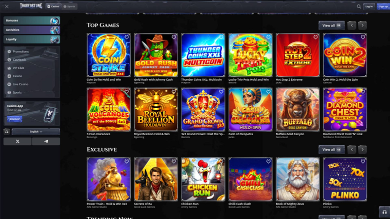 Screenshot der Spieleseite von Thorfortune Casino
