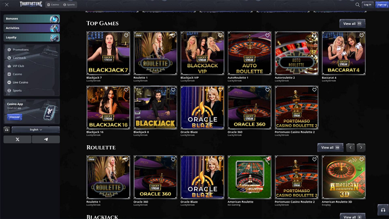 Screenshot der Live-Seite des Thorfortune Casinos