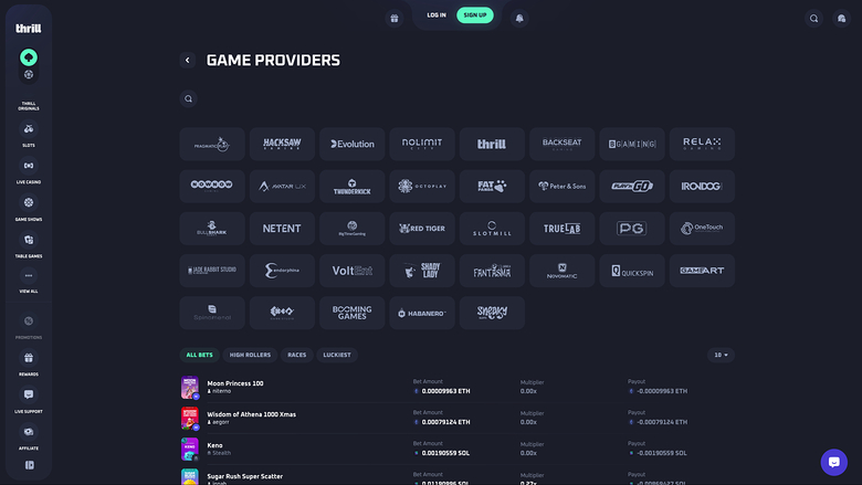 Développeurs du jeu de casino Thrill pour ordinateur