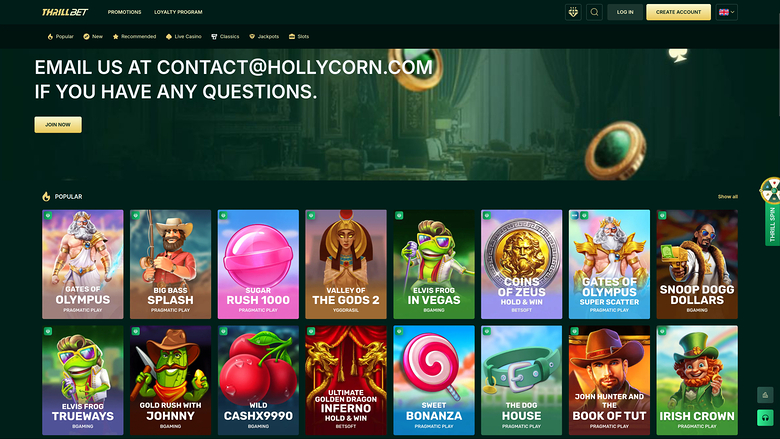 Thrillbet Casino Desktop Homepage