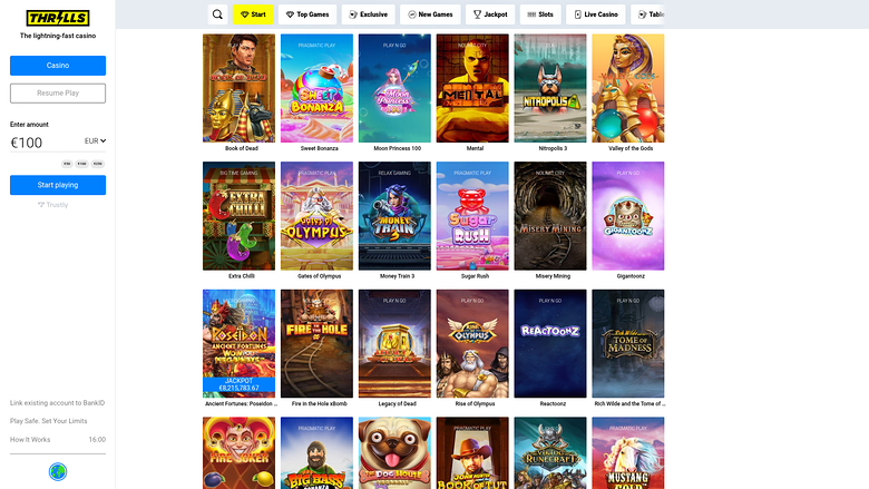 Jeux de bureau de Thrills Casino