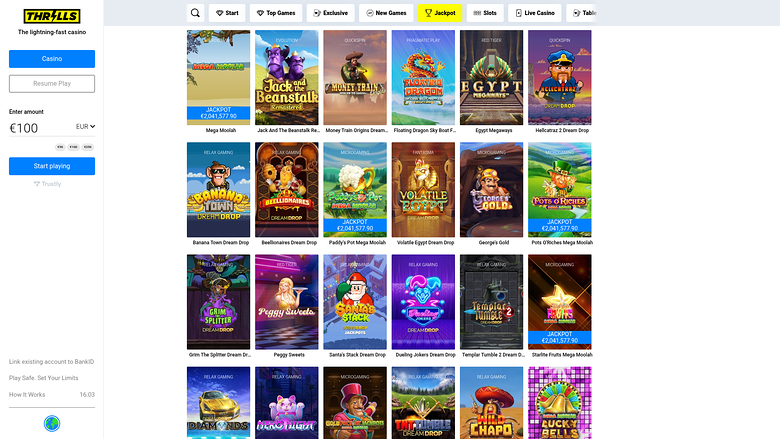 Jackpot de bureau de Thrills Casino