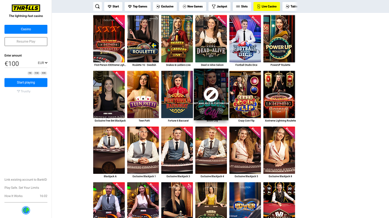 Croupier en direct de bureau de Thrills Casino