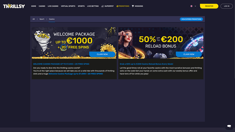 Thrillsy Desktop-Aktionen