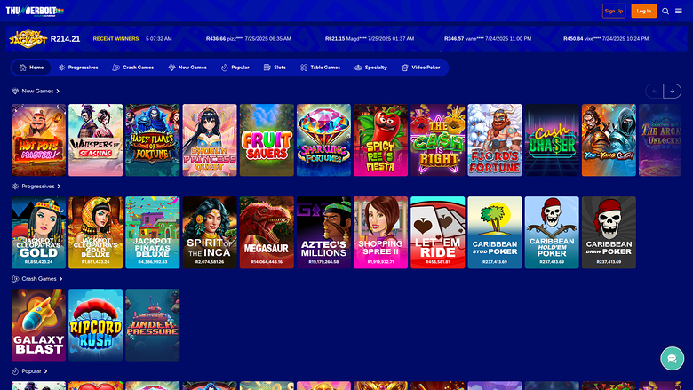 Page d'accueil de bureau de Thunderbolt Casino