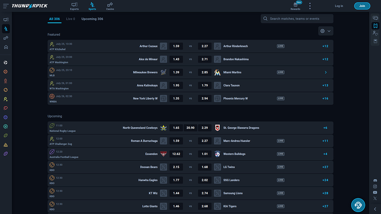 ThunderPick Casino Desktop-Sportwetten