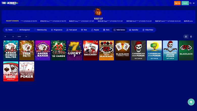 Jeux de table de casino Thunderbolt sur ordinateur