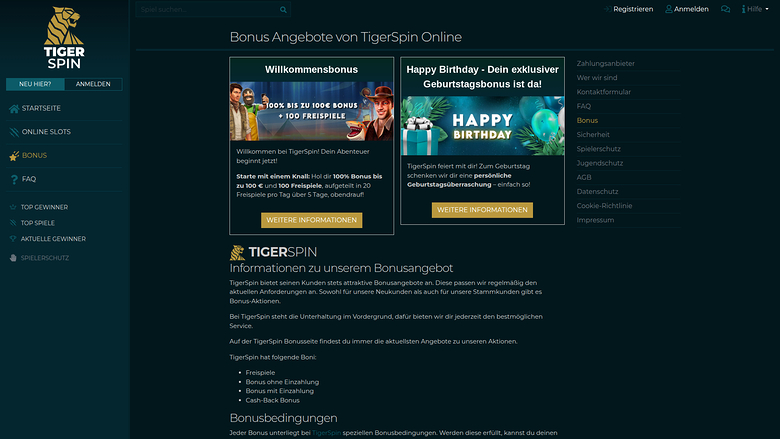Bonus desktop di TigerSpin Casino