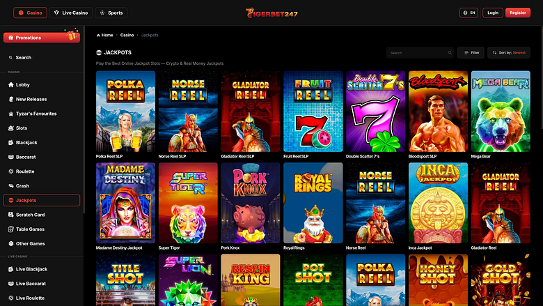 Страница джекпота казино TigerBet247