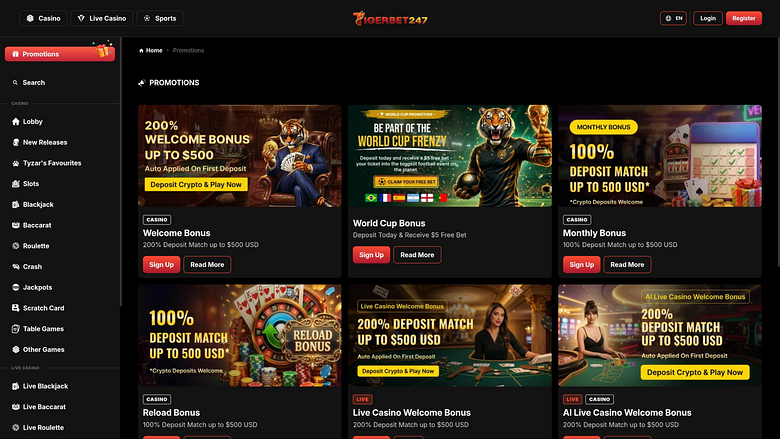 Страница акций казино TigerBet247
