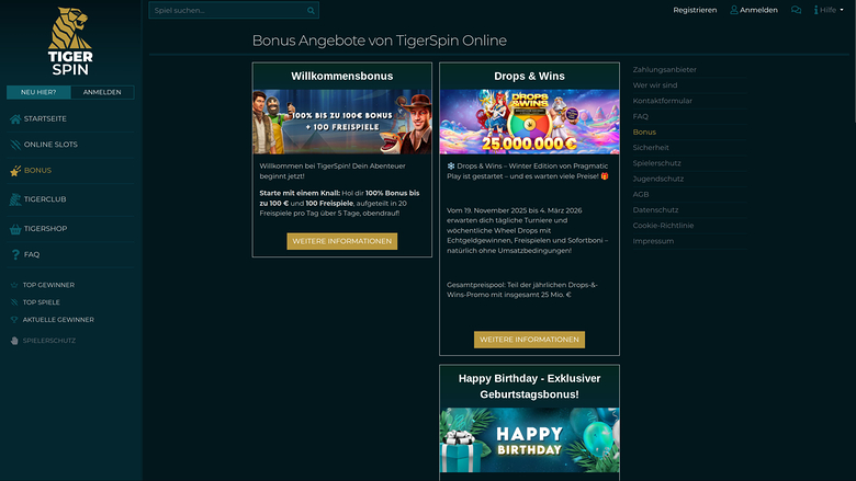 TigerSpin Casino Desktop Promotions