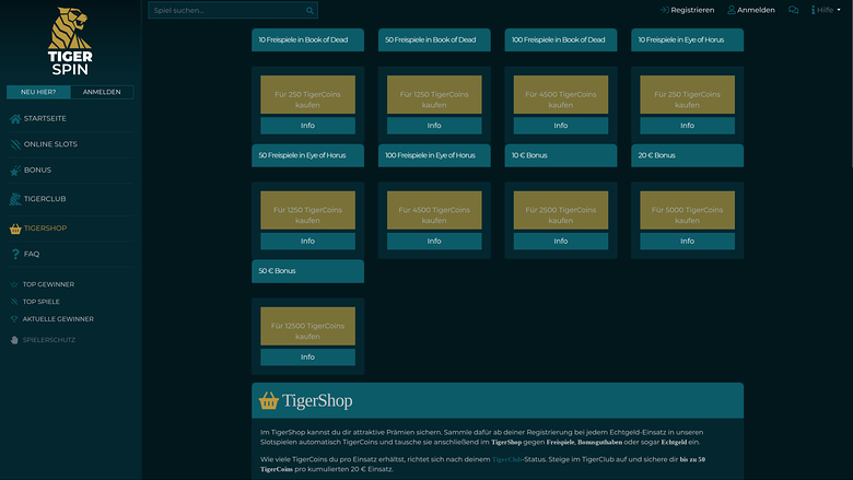 TigerSpin Casino Desktop Shop