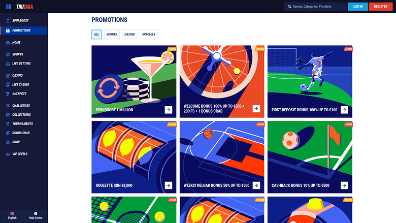 Promotions de bureau de Tikitaka Casino