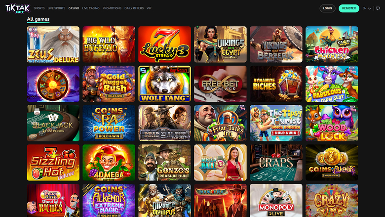 TikTak Bet Casino Desktop-Spiele