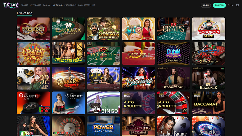 TikTak Bet Casino Desktop-Live-Dealer