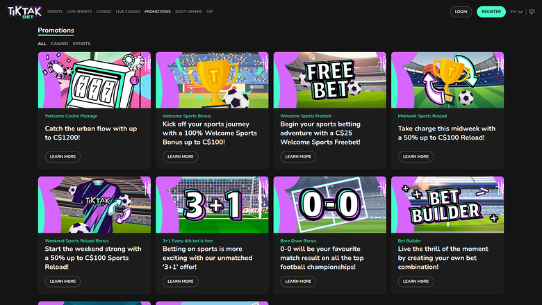 TikTak Bet Casino Desktop-Aktionen