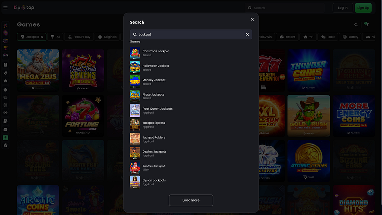 Jackpot da desktop del casinò Tip Top
