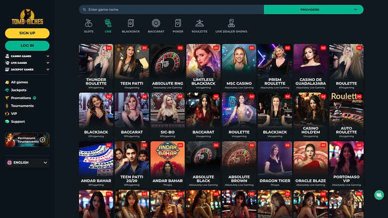 Croupier en direct de bureau de TombRiches Casino