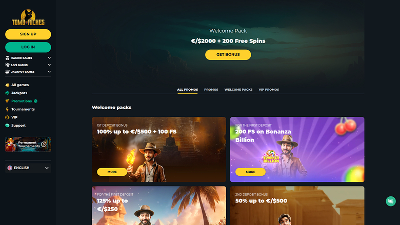 Promotions de bureau de TombRiches Casino