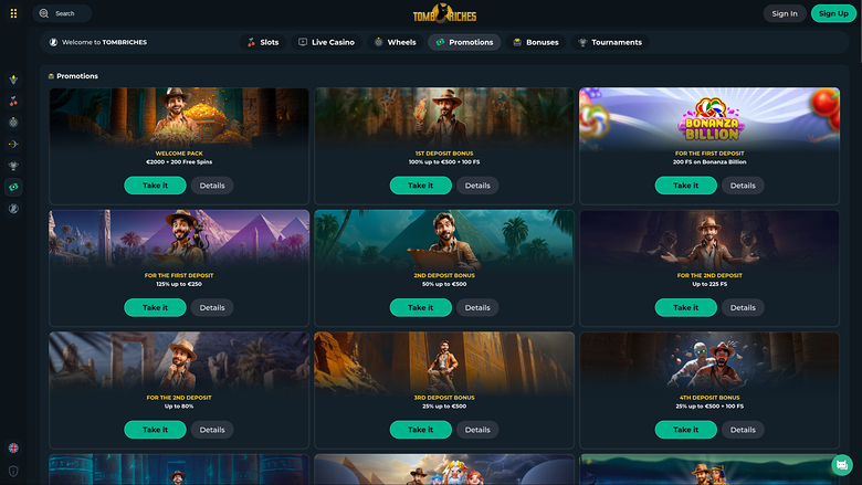 TombRiches Casino Desktop-Aktionen