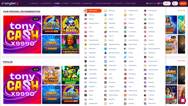 Développeurs de jeux de bureau de TonyBet Casino