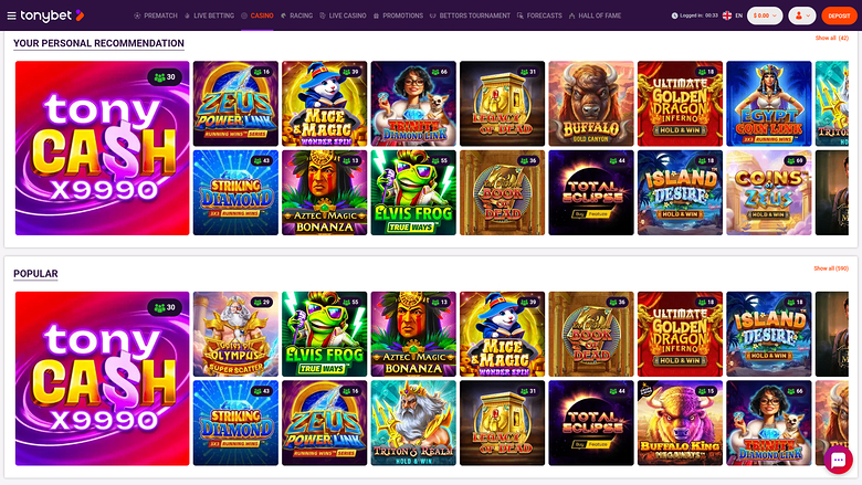 Jeux de bureau de TonyBet Casino