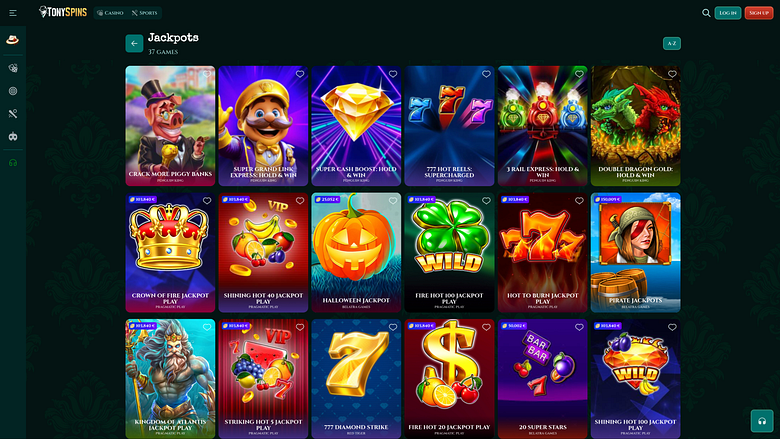 Джекпот казино TonySpins для настольных компьютеров