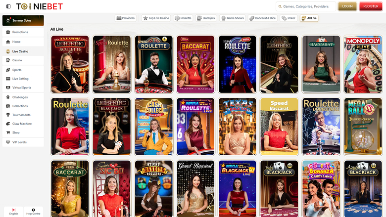 Croupier en direct de bureau de ToonieBet Casino