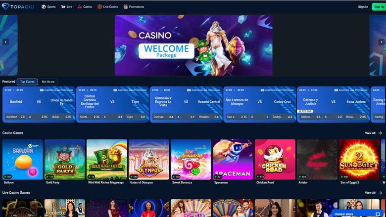 Página principal de Topacio Casino