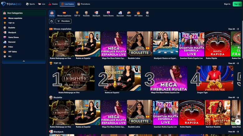 Casino Topacio con crupier en vivo