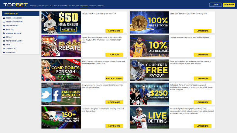 Promociones de escritorio de TopBet Casino