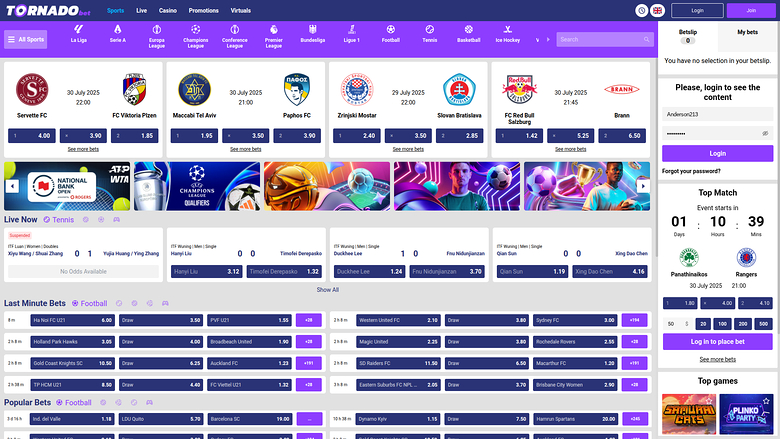 Page d'accueil de bureau de Tornadobet Casino