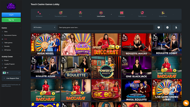 Dealer dal vivo desktop di Touch Casino