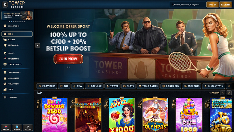 Pagina iniziale desktop di Tower Casino