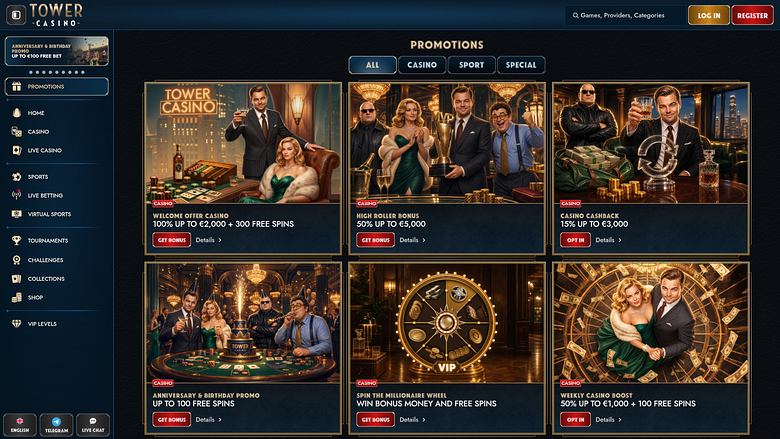 Promozioni desktop di Tower Casino