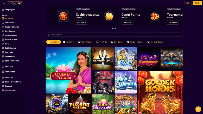 Page d'accueil de bureau de Tournaverse Casino