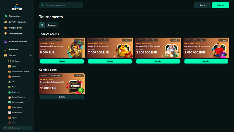 Tournois de bureau de Trip2Vip Casino