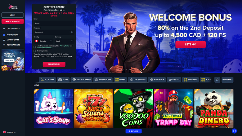 Page d'accueil de bureau de Trips Casino