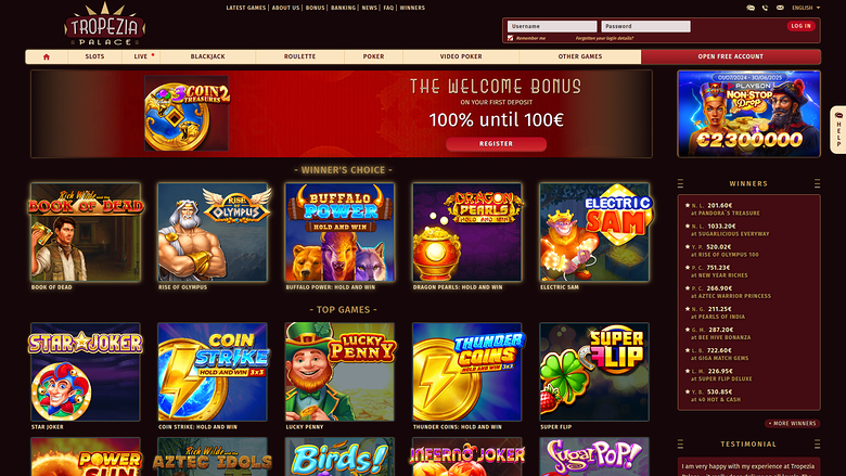 Homepage desktop di Tropezia Palace Casino
