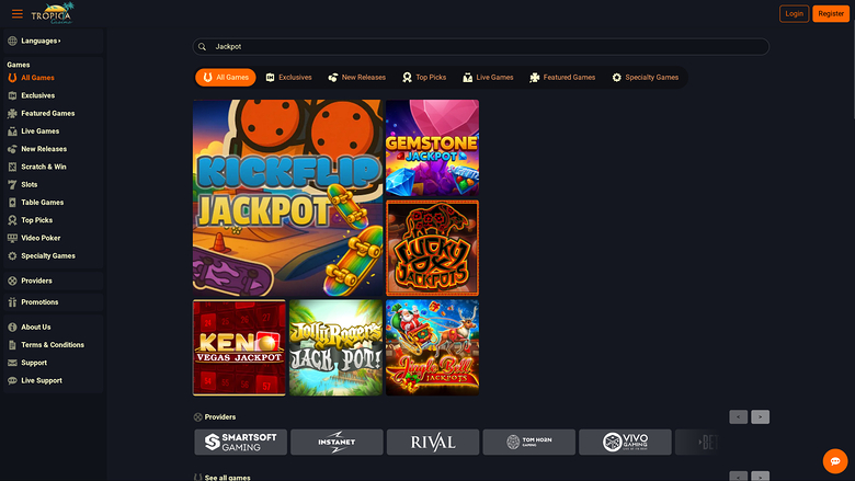 Jackpot de bureau du casino Tropica