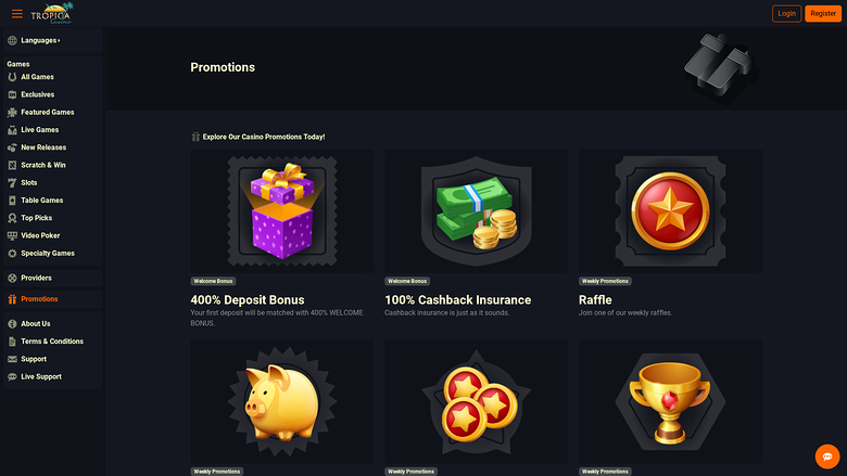 Promociones de escritorio de Tropica Casino