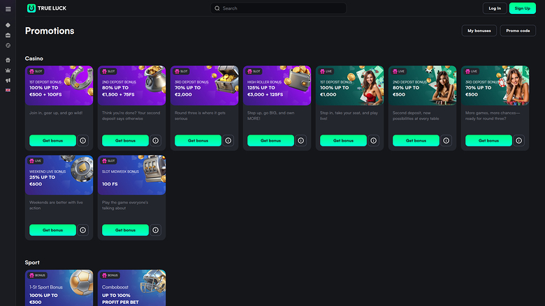 TrueLuck Casino Desktop Promotions