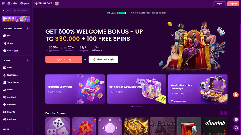 TrustDice Casino Desktop-Startseite