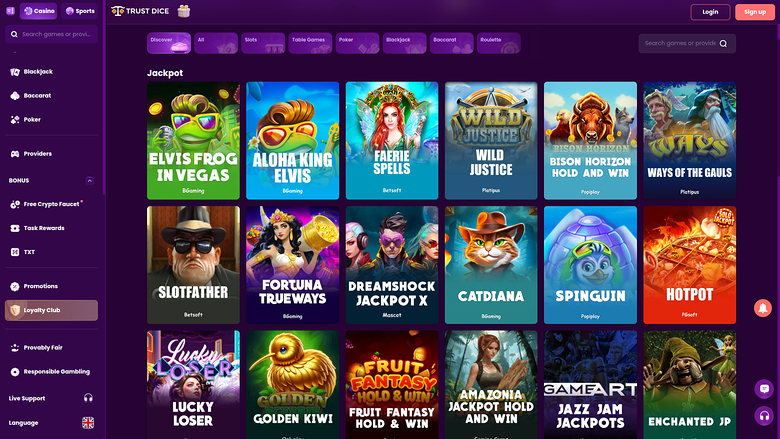 TrustDice Casino Desktop-Jackpot