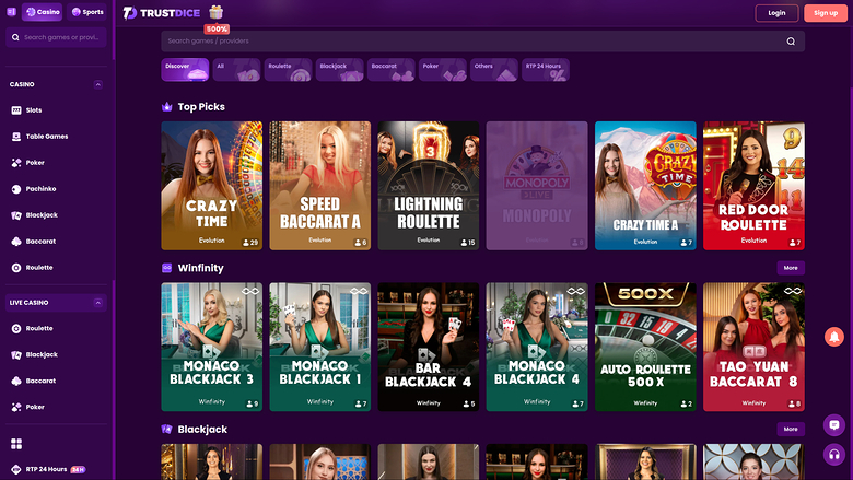 TrustDice Casino Desktop Live Dealer