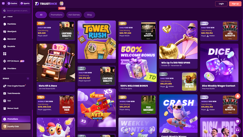 TrustDice Casino Desktop Promotions