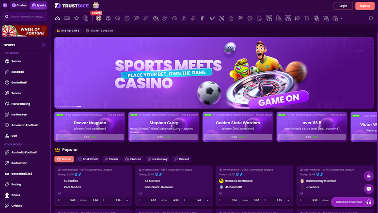TrustDice Casino Desktop Sports