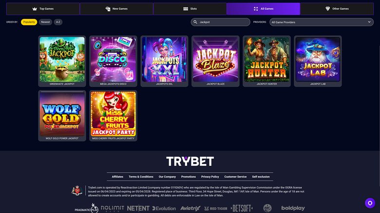 Jackpot de bureau du casino Trybet