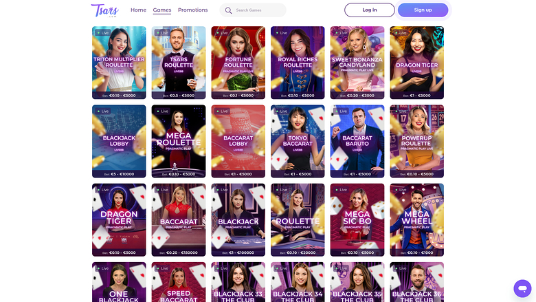 Live dealer desktop di Tsars Casino