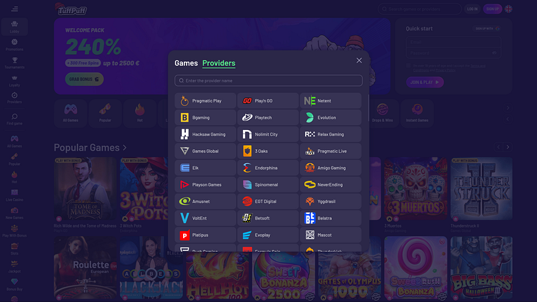 Sviluppatori del gioco per computer desktop TuffPuff Casino